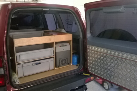 Landcruiser camping cabinet installed in the trunk